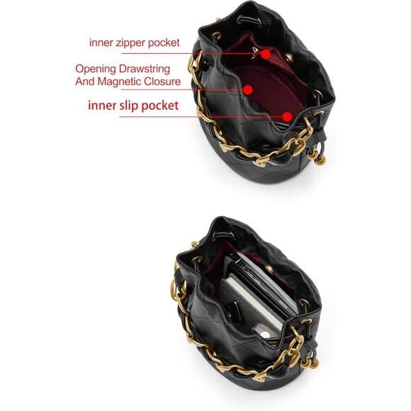 Women black Elegant Caramel Crochet Purse Gold Chain Shoulder Bag - Picture 3 of 8